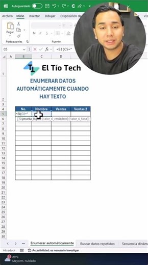 Numeración automática en Excel solo cuando hay texto