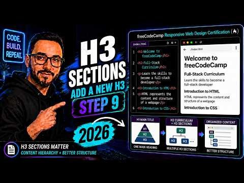 freeCodeCamp Step 9 | h3 Sections, Responsive Web Design, What are Headings for in HTML, Heading Tag