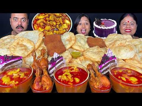 SPICY MUTTON FAT CURRY & CHICKEN CURRY with NAAN PURI EXTRA GRAVY EATING CHALLENGE ASMR MUKBANG