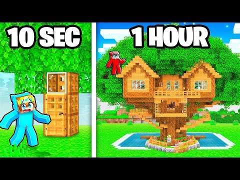 10 Seconds vs 1 Hour TREE HOUSE Build Challenge!