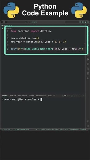 Show how much time remains until the new year using Python
