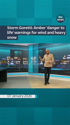 Amber “danger to life” wind and snow warnings are now among the alerts in place as Storm Goretti is set to bring a mix of tough weather conditions this week. Rain associated with Storm Goretti is set to turn to heavy snow from 8pm on Thursday, lasting until Friday morning for areas including parts of Wales, the Midlands and South Yorkshire. #itvnews #stormgoretti #snow #amberwarning | ITV News