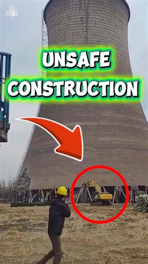 Massive Cooling Tower Demolition 💥 Watch It Collapse in Seconds! #excavator #construction