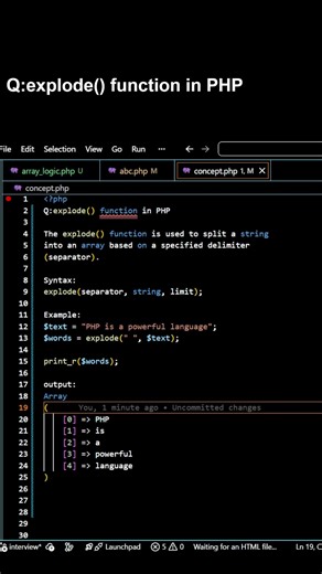explode() function in PHP | #shorts | #php | #programming