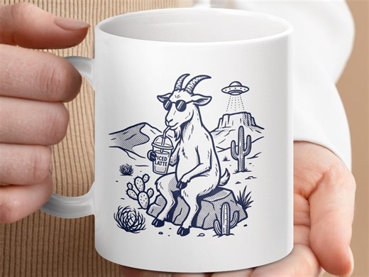 Cool Goat Iced Latte Mug, Desert UFO Alien Encounter Coffee Cup, Funny Animal Lover Gift, Quirky Humorous Novelty Mug for Him Her - Etsy