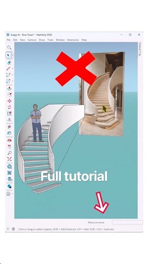 Turn a spiral staircase reference image into a 3D model in SketchUp