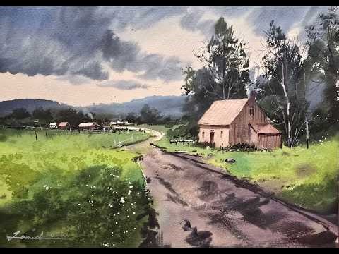 How to paint a peaceful countryside scene (easy watercolor tutorial)