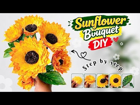 How to make Wet Tissue Paper Sunflower🌻Easy Step by Step Flower making tutorial | Easy flower making