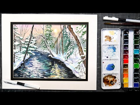 Maine Winter Woods in Watercolor (Using Masking Fluid, Line & Wash)