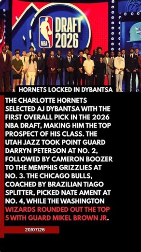 2026 NBA DRAFT TOP 5 PICKS REVEALED: Hornets take AJ Dybantsa first overall as Jazz, Grizzlies,