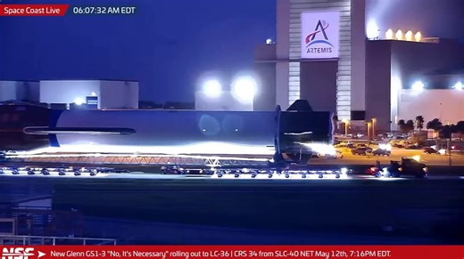 Blue Origin New Glenn GS1-3 "No, It's Necessary" heading to LC-36 this morning, with the iconic pass of the VAB.https://t.co/tANS0dWyIH