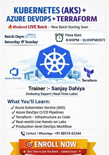 ✅ Kubernetes AKS + Azure DevOps + Terraform | Weekend LIVE Batch Starting Soon 🚀 #kubernetes #aks