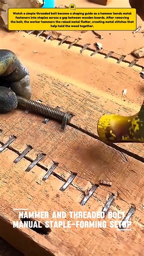 Joining Wooden Boards With Metal Staples Shaped Using a Bolt and a Hammer #Woodworking #DIY #Shorts