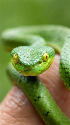 Tiny Green Viper on Human Finger 🥺💚 | Ultra Realistic Macro Wildlife