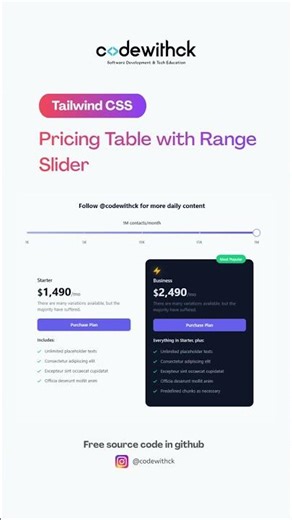 How to make Pricing Table with Range Slider using Tailwind CSS | Tailwind CSS Turorial #tailwindcss