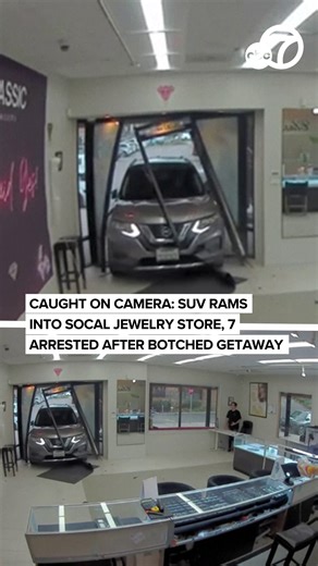 A chaotic smash-and-grab robbery at a jewelry store in Orange County on Friday was the start of a violent rampage that included high-speed getaways and crashes. Surveillance footage captured thieves rushing into Classic Jewelers in Anaheim Hills after they crashed an SUV through the front door of the business. | ABC7