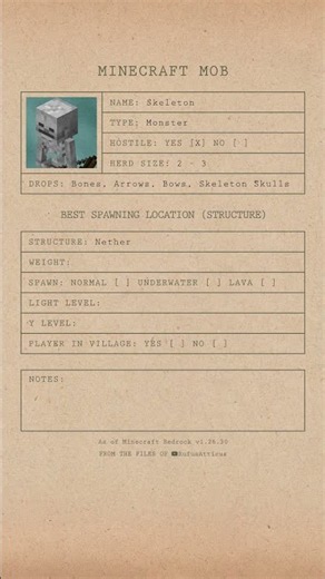 Skeleton (Structure) — The Mob Farmer's Almanac #minecraft #minecraftfarm #minecraftmobs #bedrock