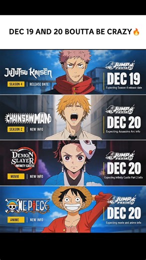 Save the dates 🔥 #jujutsukaisen #demonslayer #chainsawman #onepiece