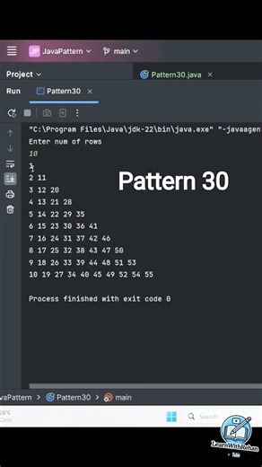 Pattern 30 #coding #learnwithrehan #java #numbers #pattern #programming #coding #shortvideo #viral