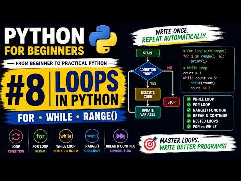 Python Tutorial for Beginners #8 | Loops in Python | for, while & range()