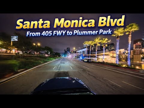 Night Drive on Santa Monica Blvd | 405 Freeway to Plummer Park