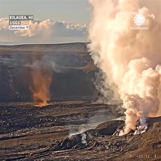A volcano dust devil! 🌋🌪️ Near Kīlauea’s lava vents, intense heat spun up ash and debris into a dramatic vortex driven by rising hot air. | AccuWeather