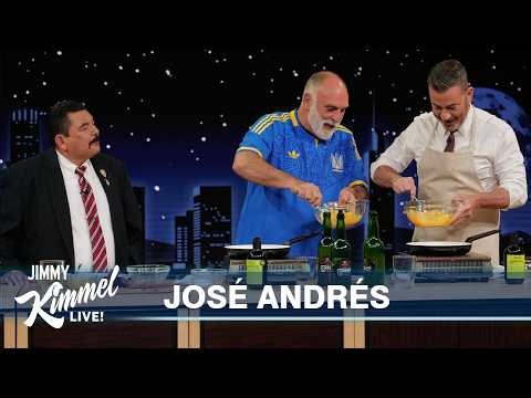 Chef José Andrés Makes Tortilla Vaga & Pours Sidra with Jimmy Kimmel and Guillermo