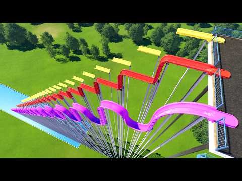 Waves vs Stairs vs Platforms Down Water Slides – Planet Coaster 2