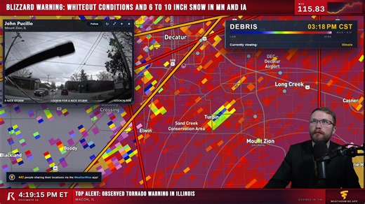 We are LIVE tracking a confirmed tornado on the ground near Decatur, Illinois. This is a dangerous situation moving through populated areas. If you are in Long Creek or near the airport, take shelter now. Tune in immediately for real-time coverage. https://www.youtube.com/watch?v=ErWPNZ1IsDc | Ryan Hall, Y'all