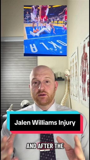 Jalen Williams went down with a severe leg injury that required an air cast and him to be stretchered off of the court. As he landed his foot went into excessive eversion which is a very risky position for an ankle dislocation. His foot was also resting out of alignment which is consistent with this diagnosis. Usually ankle dislocations are accompanied by fractures as well but they can occur without fracture in rare cases. There is no current update on the official diagnosis but the team expects