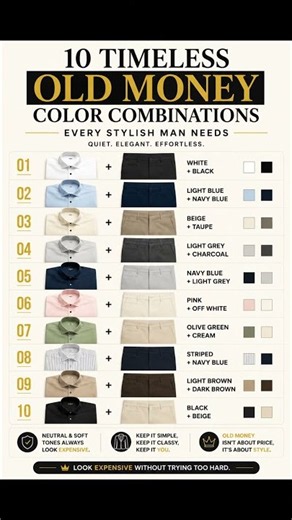Top 10 timeless old money color combinations 🔥 #oldmoney #oldmoneyoutfits #fashionguide #mensfashion
