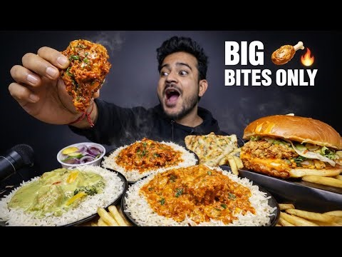 THAI CHICKEN CURRY, CHICKEN LABABDAR, GOLD BURGER, CHICKEN TIKKA MASALA, CHEESE NAAN MUKBANG