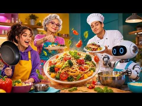 Gen Z Cooking Battle: Me, Granny, Chef & Robot Kitchen Hacks by 123 GO! LIKE