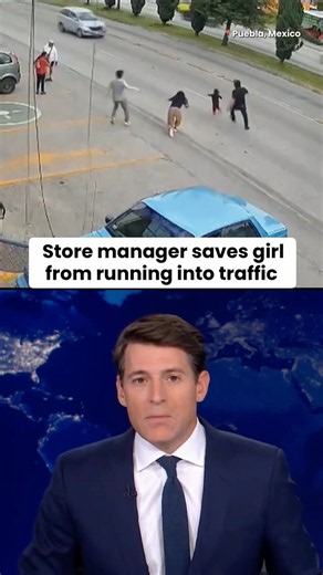 Girl rescued after running into traffic outside supermarket in Mexico #shorts