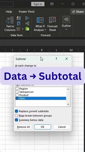 Subtotal in Excel #exceltraining #excel #exceltricks #exceltutorial #exceltips #shorts #shortsfeed