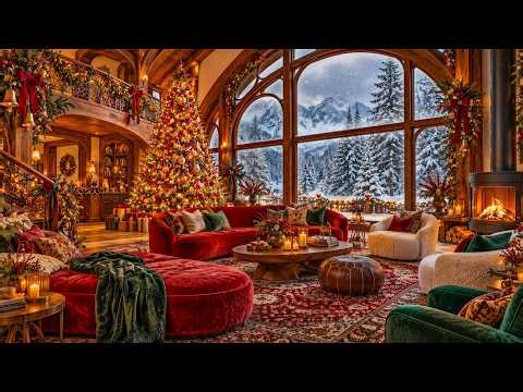 Relaxing Christmas Jazz Instrumentals 🎄 Cozy Cabin Ambience with a Gently Crackling Fireplace 🔥