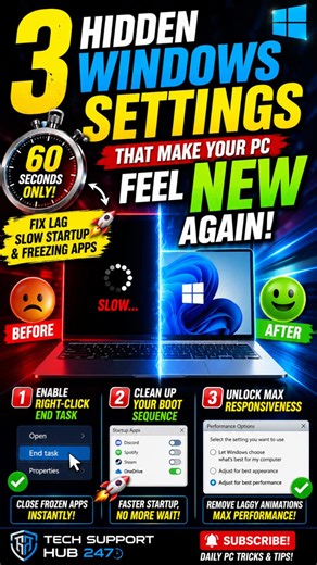 3 Hidden Windows Settings That Make Your PC Feel NEW Again! ⚡💻 #pctips #windows