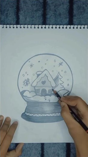 How to Draw a Snow Globe Scenery || Easy pencil drawing || step by step for beginners.
