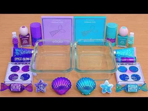 Purple vs Teal - Mixing Makeup Eyeshadow Into Slime ASMR
