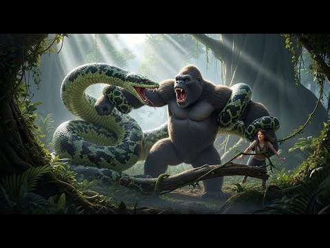 King Kong fights a giant python to rescue the girl Ana. - Epic Jungle Battle!
