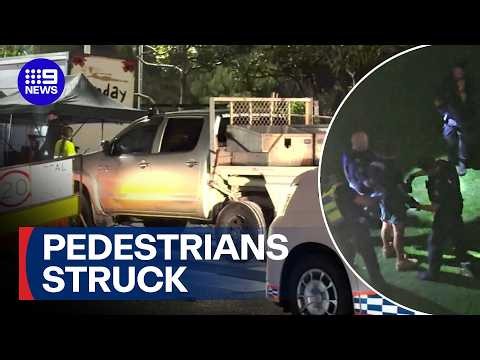 Driver allegedly ploughs into pedestrians at Gold Coast 500 gates | 9 News Australia