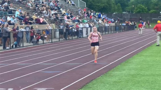 Well, Princeton’s Mallory Watt runs away with the 1600m run, but look at this - Heritage Hills’ Eve Vinson overtook North Harrison’s Ava Fessel towards the end of the race. Vinson finishes third and is going to state.