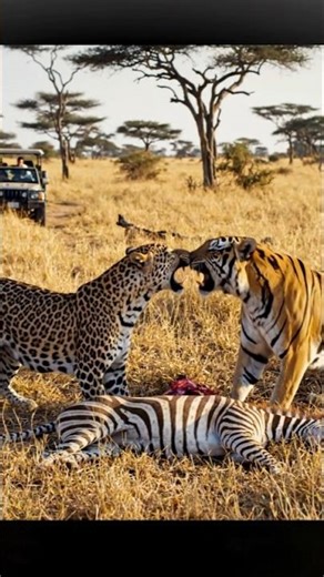 A Fierce Fight for Prey | Leopard vs Tiger! #zebra #prey #thereandbackshow #travel