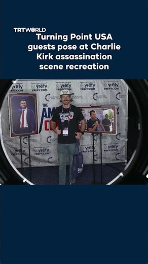Turning Point USA guests pose at recreation of Charlie Kirk assassination scene