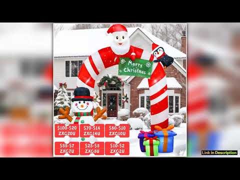 OurWarm 8FT Christmas Inflatables Candy Cane Archway Santa Penguin and Snowman Inflatable ArchOutdo