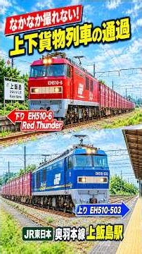 【4K60fps】なかなか見れない！上下貨物列車が同時通過！赤（EH510-6）と青（EF510-503）の機関車競演｜JR奥羽本線 上飯島駅