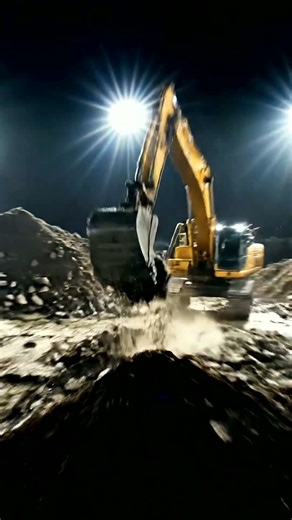 Night Shift Power: Watch This Excavator Dominate the Dig! 🚧