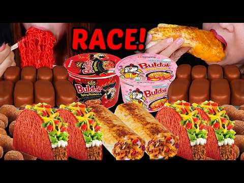 ASMR RACE! Tico chocolate ice cream bars, 10x Spicy Buldak Ramen, Taco Bell Grilled Cheese Burrito