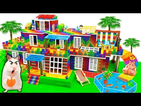 ASMR Video - How To Build SAFEST Mansion Have Glass Elevator & Slide From Magnetic Balls