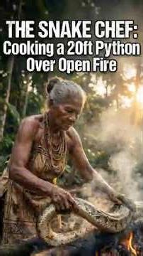 THE SNAKE CHEF: Cooking a 20ft Python Over Open Fire (Tribal Life) #primitiveplus #wildlife